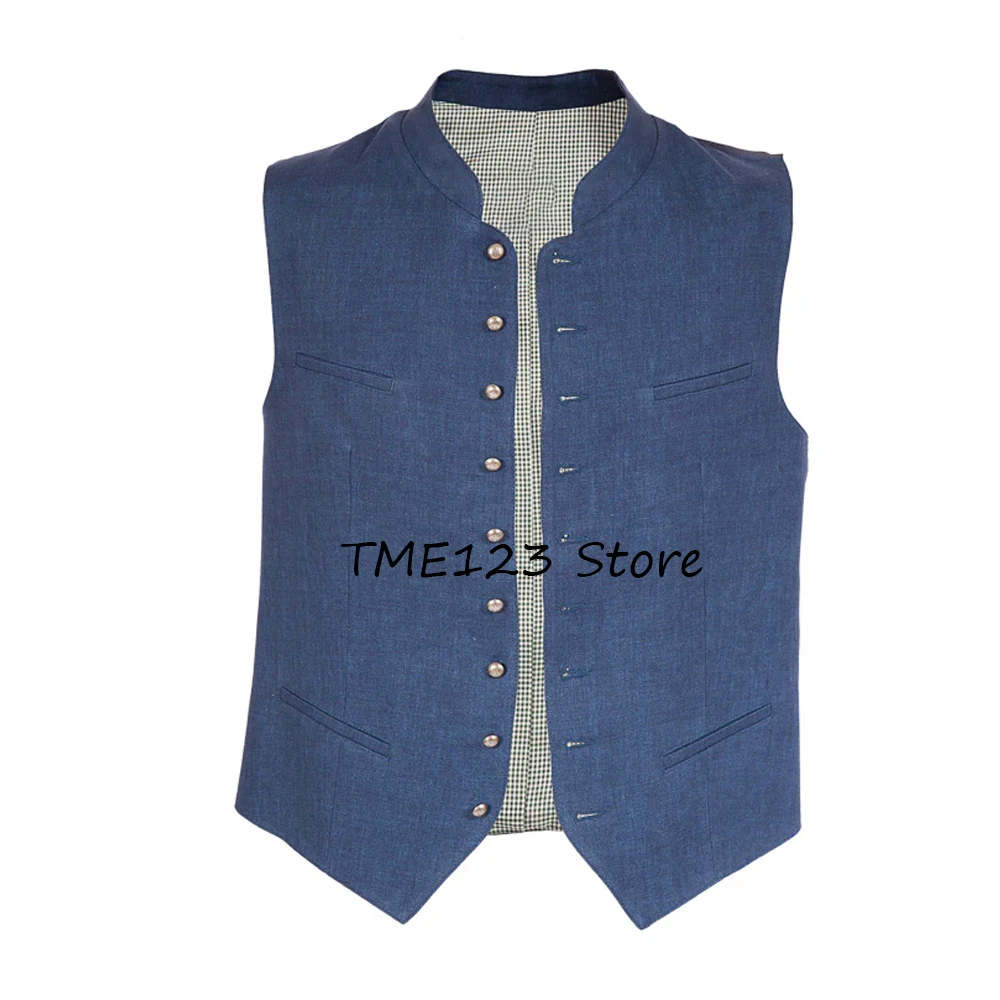 

Жилеты для мужчин, льняной рабочий жилет, рабочий костюм, мужской тонкий воротник-стойка, однобортный, с прямыми карманами, мужские классические жилеты, костюмы