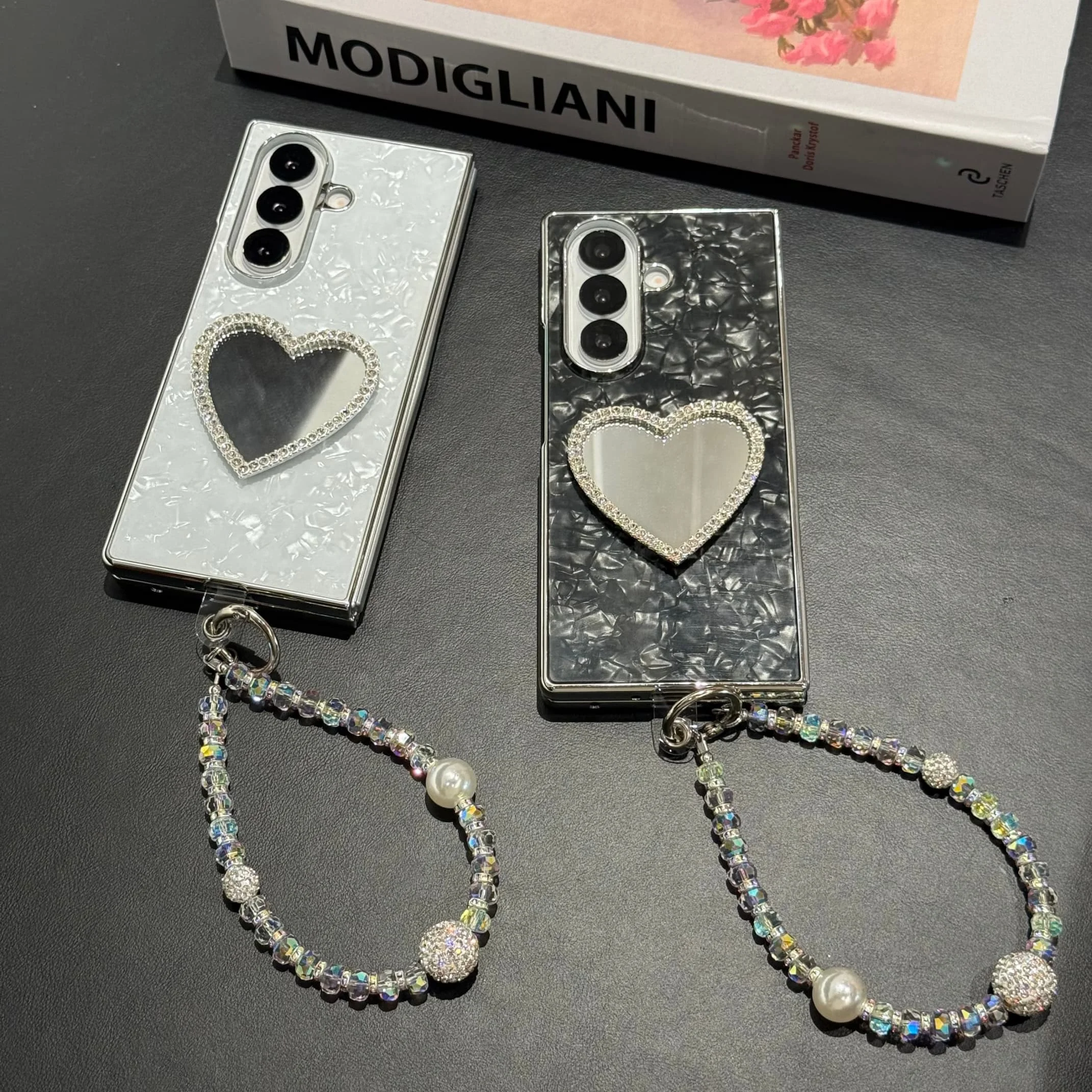 

Back Cover For Samsung Galaxy Z Fold 7 6 5 4 Flip Case Shell Love Mirror Wristband Bracelet Chain Hand Straps Rope Hard Pc Case