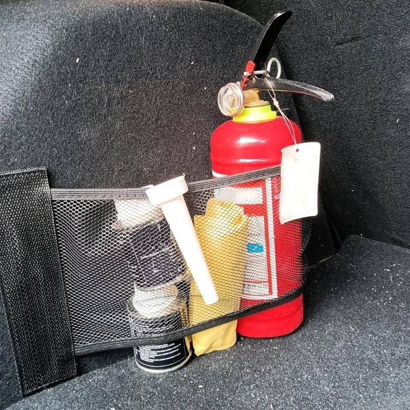 

Car Back Rear Trunk Elastic Mesh Fixed Straps Car Interior Organizer Extinguisher Storage Net Seat Back Fixing Bag Car Accessory