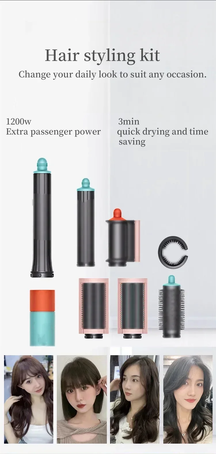 7in1 전문 헤어 스타일러 멀티 컬링 아이언 헤어 스타일러 스트레이트 브러쉬 곱슬머리 헤어 드라이어 멀티 헤어 스타일러 컬링 아이언
