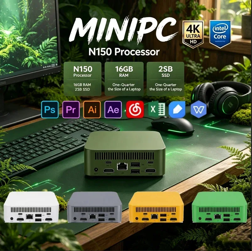 Intel N150 Pocket Mini PC,16GB RAM 2TB NVMe SSD Win11 WiFi6 BT5.2 4K UHD Desktop for Home Office,Light Gaming & Video Streaming