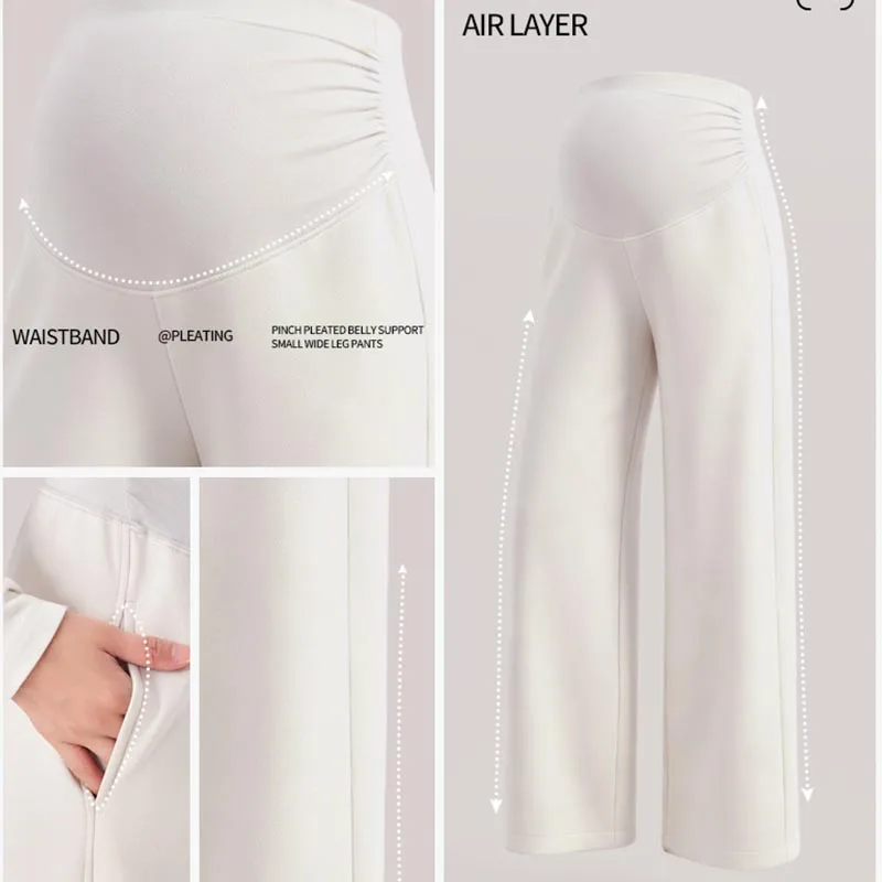 Umstandshosen für Herbst und Winter, hoch geschnitten, mit weitem Bein, gerade geschnitten, dick und warm, für schwangere Frauen, Freizeit-Hosen. – Detail 6