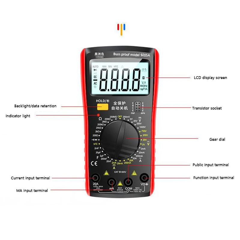 DM9205A High-precision Digital Multimeter AC/DC Transistor Tester Electrical NCV Test Meter Profesional Analog Multimetro