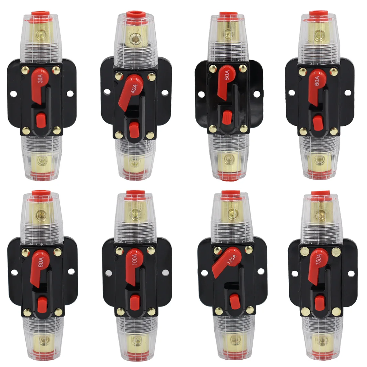 

30A-150A Power Self-recovery Circuit Breaker, Car Audio Conversion Protection, Disconnect Fuse Holder 12V-24V DC