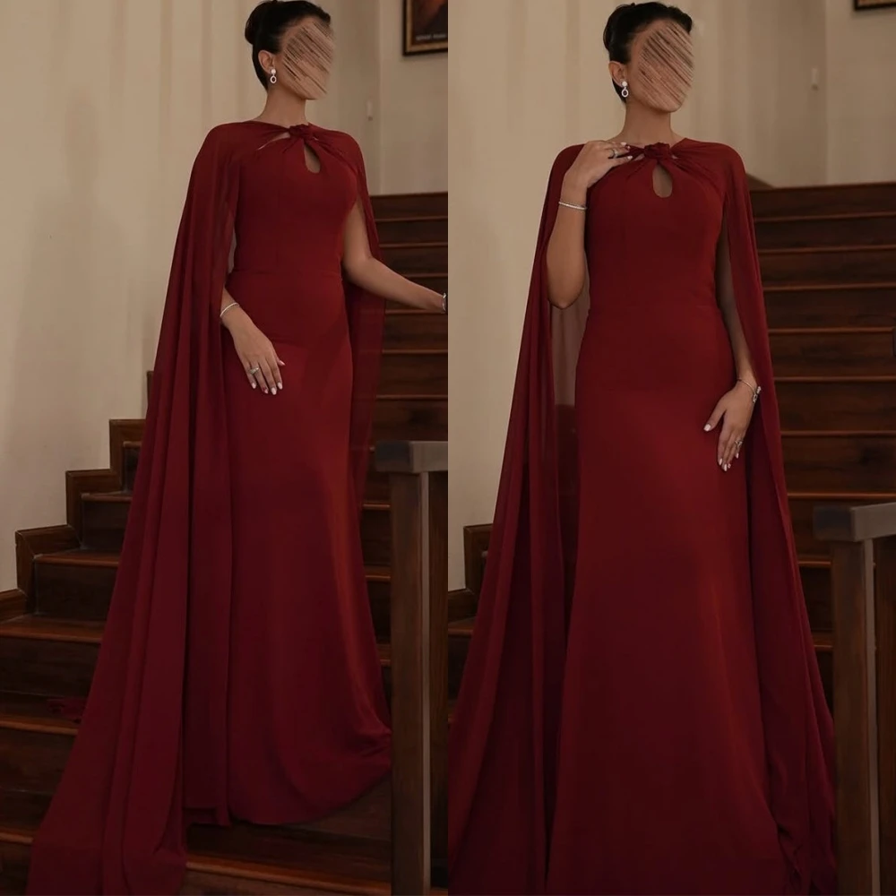 Abito da sera formale personalizzato con scollo a O in jersey Abiti da ballo delicati a maniche lunghe Abiti da cerimonia per occasioni speciali