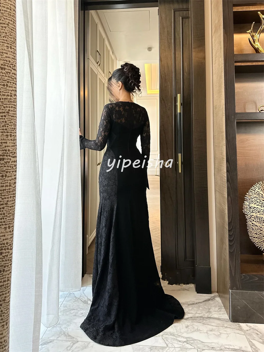 Customized Matching Classic Jersey Lace Mermaid V-neck Long Dresses Bespoke Occasion Dresses Sizes Available High Quality Retro