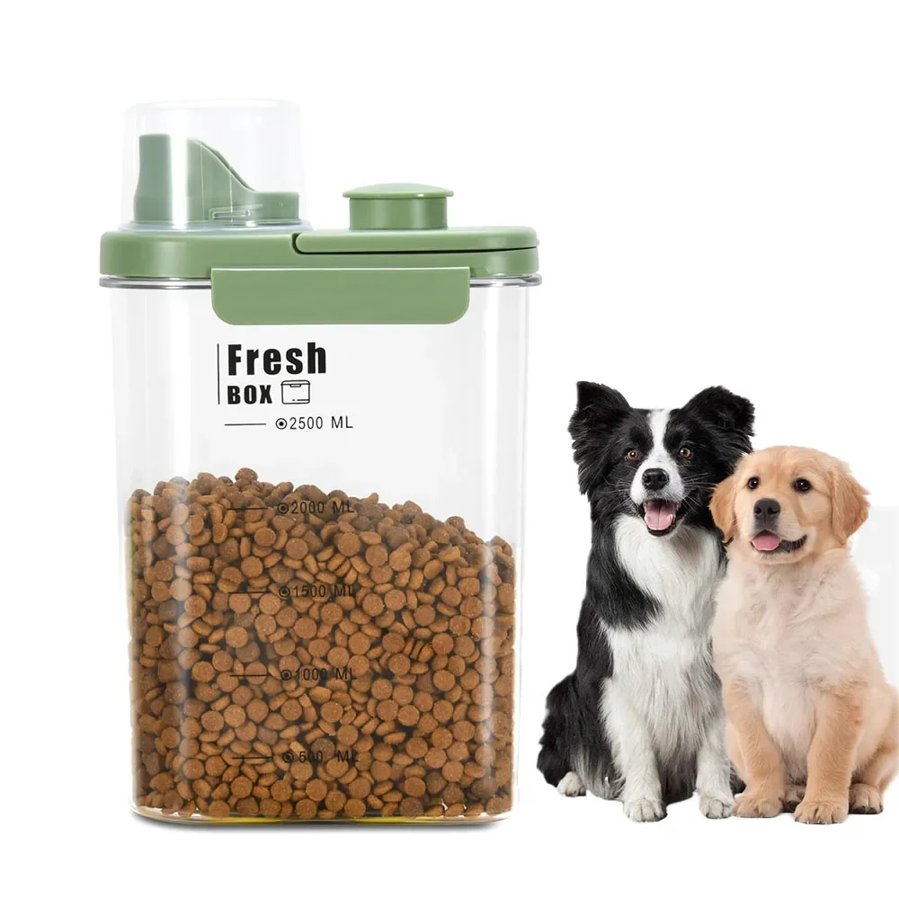 

Portable Pet Food Storage Container, Airtight Dry Dog Cat Food Container with Large Spout Measuring Cup for Dogs, Cats, Birds