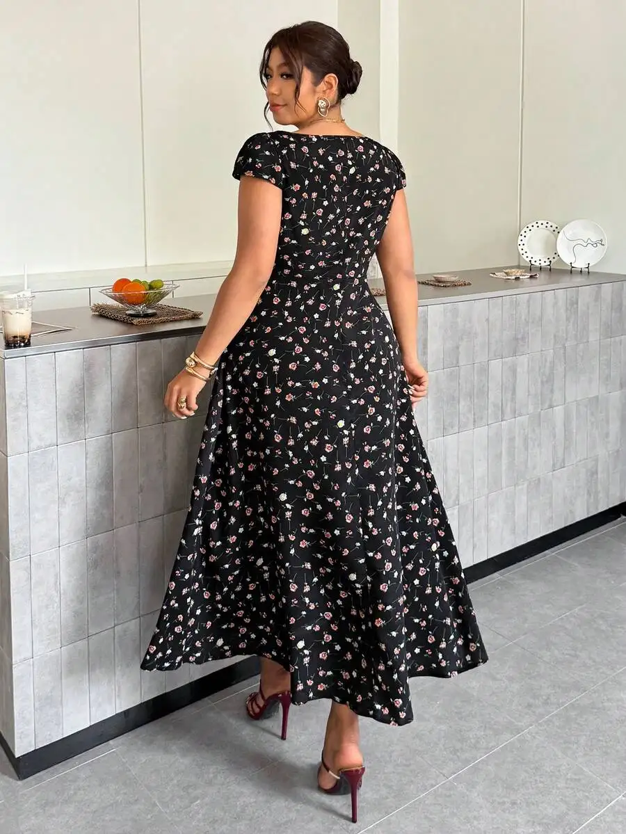 

Plus Size Elegant Ditsy Floral Dress For Women Summer Vacation Wedding Guest Graduation Festival Outfit