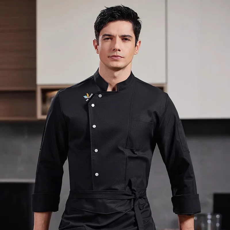 Uniforme de Chef Ajustable con Mangas Elásticas, Ropa de Trabajo de Manga Larga para Hotel, Restaurante, Panadería, Cocina, Cantina