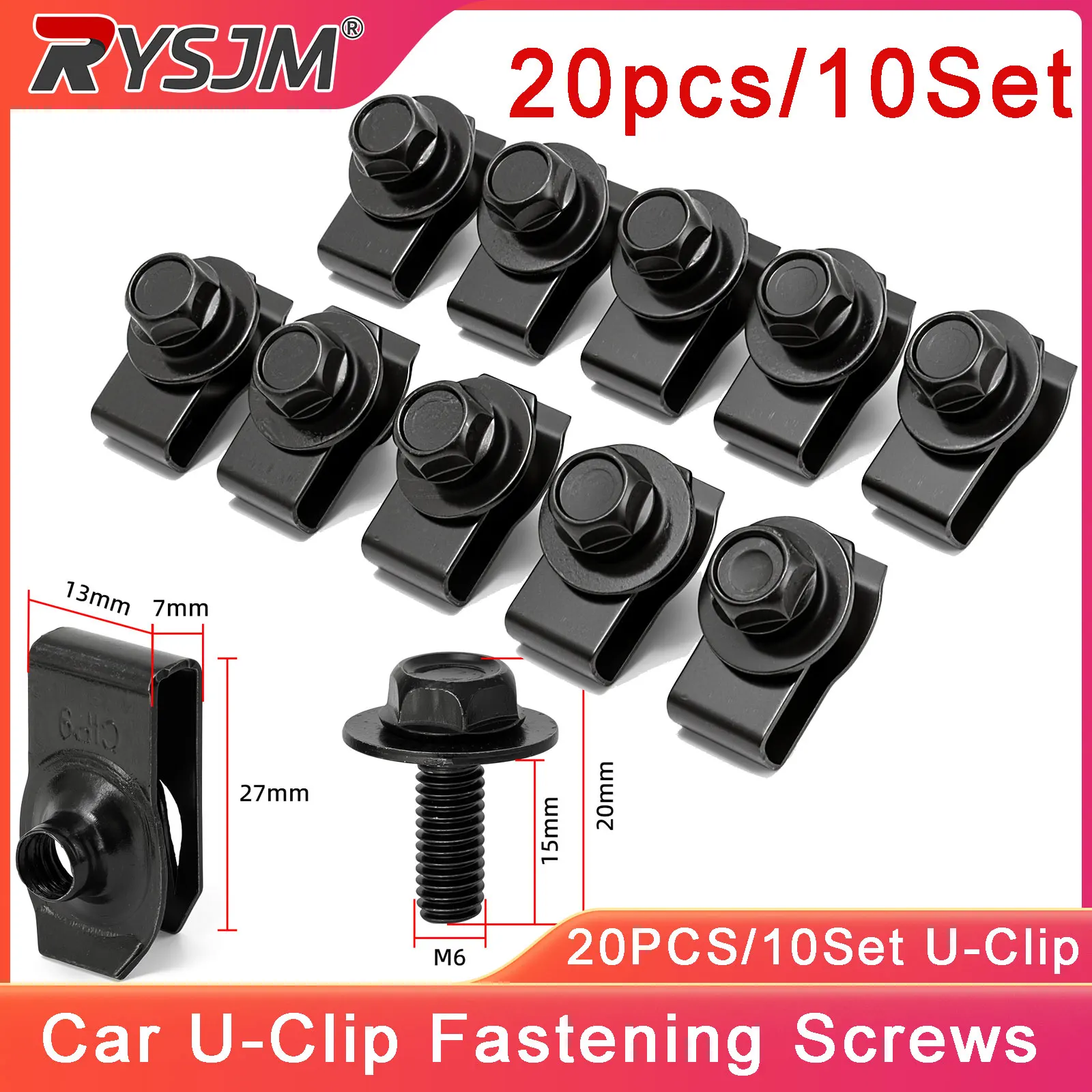 Image of 20 Stück Auto-Kotflügel- und Stoßstangen-U-Form-Schnallen M6 U-Mutter Befestigungsclips Schrauben Nieten Schraubclips Set Autozubehör