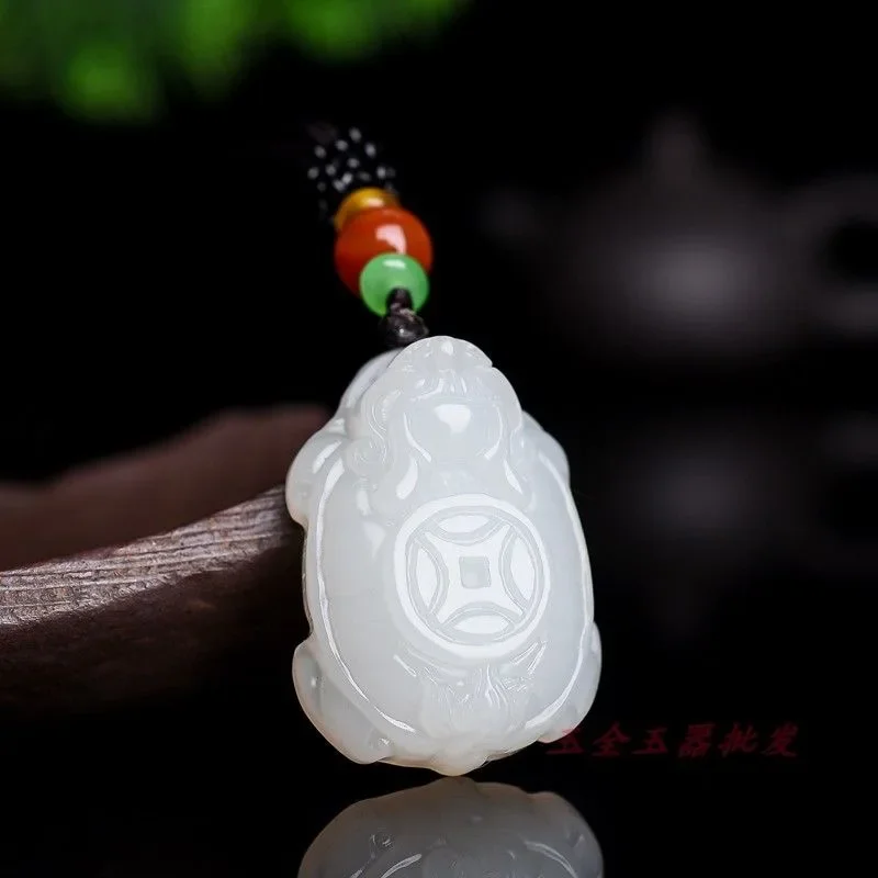 Natural white Hetian Jade Stone Dragon turtle Pendant Necklace Carved Chinese Jadeite Jewelry Charm Reiki Amulet Gifts Women Men