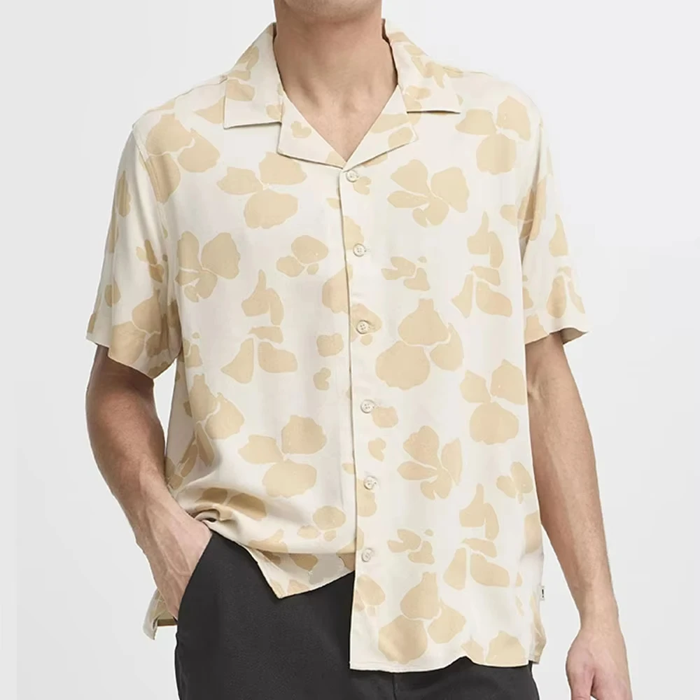 

Unisex Apricot Leaf Print Button up Shirt Streetwear Casual Loose Fit Short Sleeve 3D Graphic Top for Men