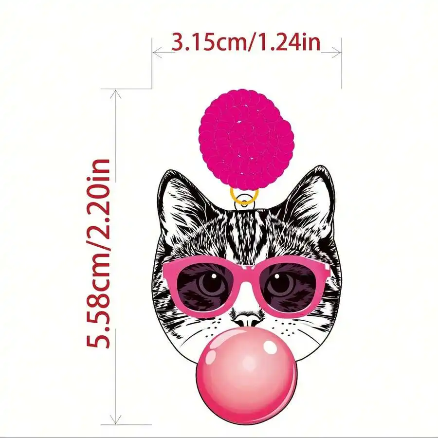 Pendientes de acrílico con diseño de gatos con gafas rosas y chicle para mujer