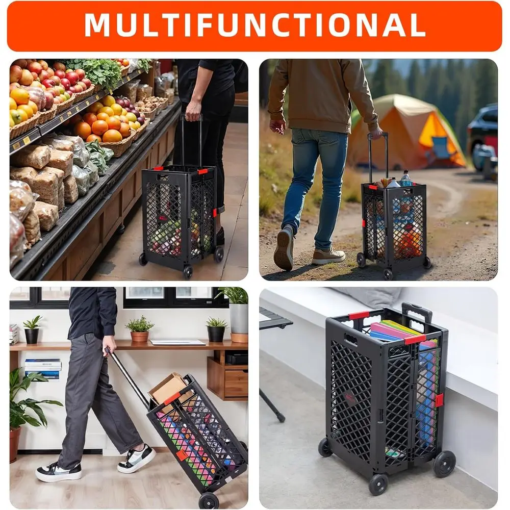 Carro utilitario con ruedas duradero, carrito de compras plegable, carrito resistente con ruedas para transportar comestibles y lavandería