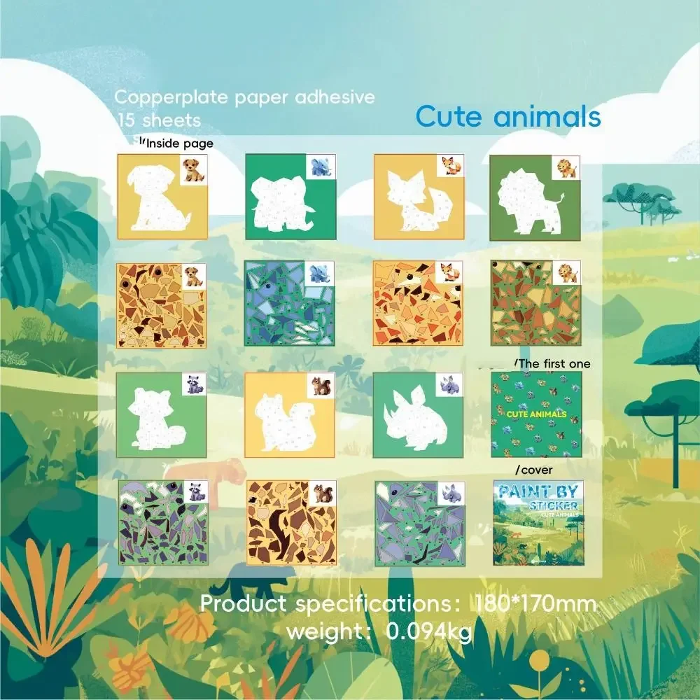 كتاب ملصقات مصنوع يدويًا ثلاثي الأبعاد طلاء مجمع هندسي بواسطة ملصق طفل ألعاب تعليمية حيوانات كرتونية للأطفال ملصقات يدوية