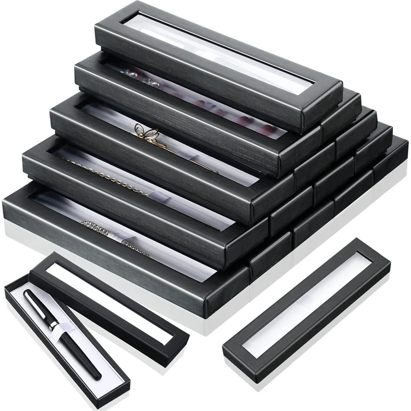 16 Piece Empty Pen Gift Box Cardboard Case Black Paper With Clear Window For Jewelry Pencil Ballpoint Fountain Pen Display