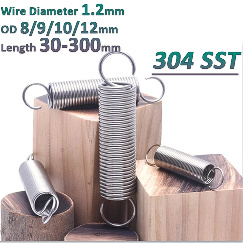 

1.2mm Open S Hook Tension Spring Stainless Steel Helical Extension Pullback Expansion Tensile Springs OD 8-12mm Length 30-300mm
