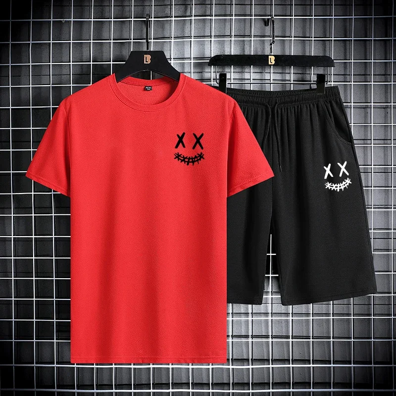 

Men's summer sports round-neck short-sleeved T-shirt set, men's casual outdoor shorts fashionable sports two-piece set
