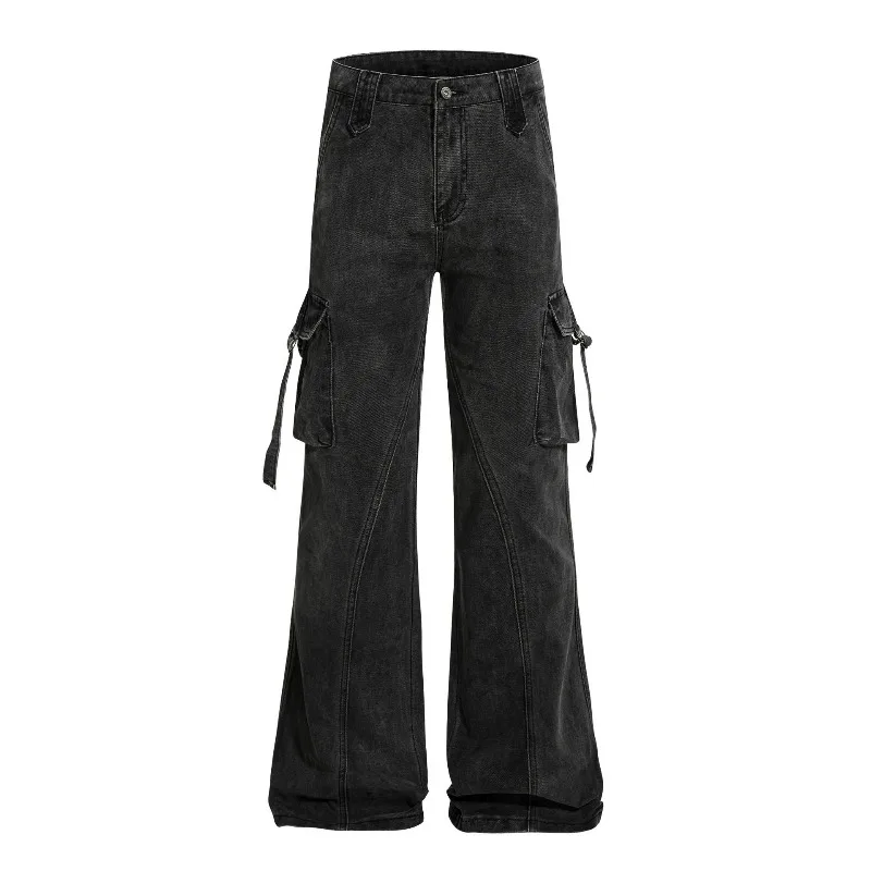 OR FL American Retro Wash With Water Aging Micro 100 Cotton Women Cargo Trousers Multiple Pockets High Street Horn Slacks Pants