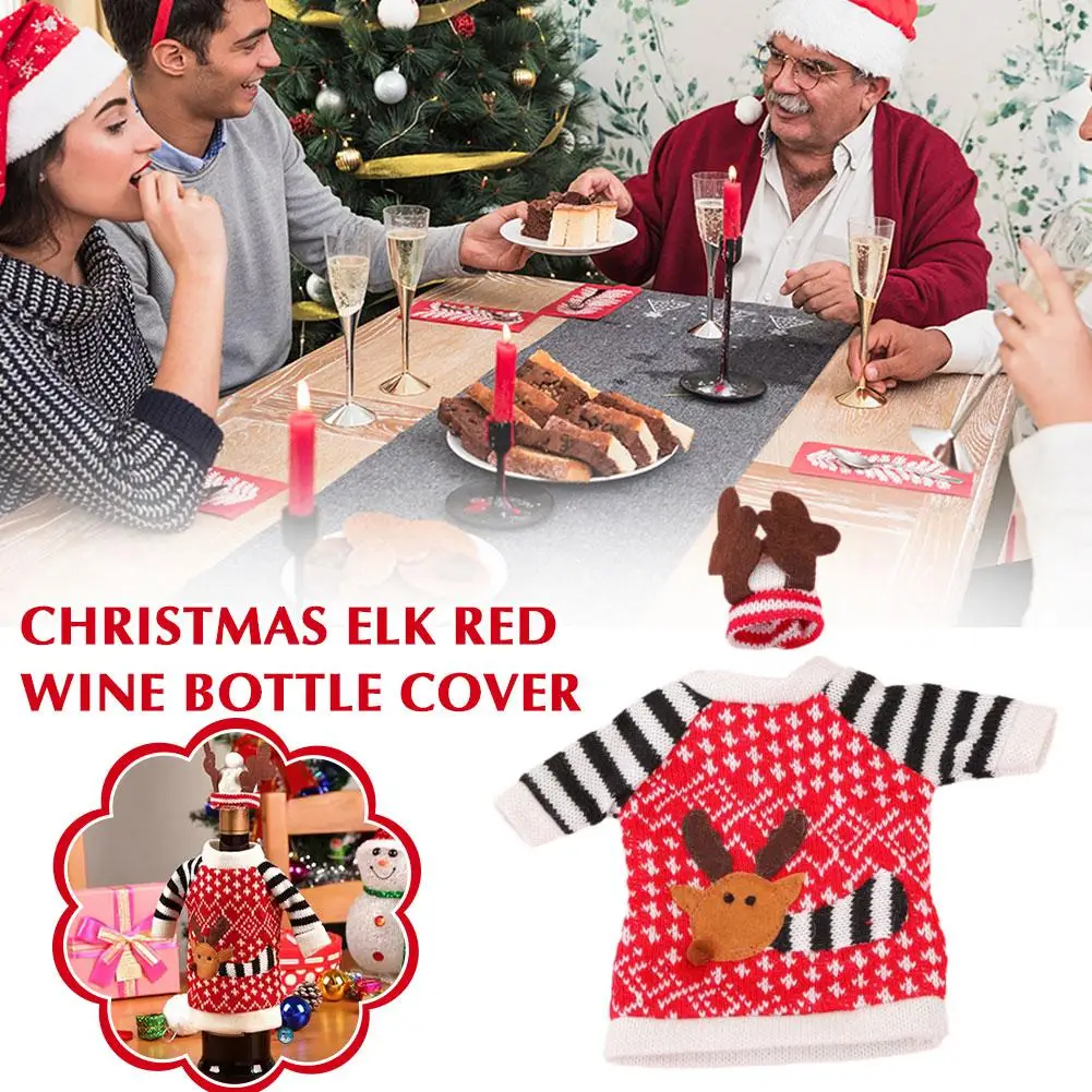 Christmas Decoration Red Wine Bottle Bag Cover Christmas Bottle Reindeer Jumper Gift Decoration Idea Cover Xmas Wine Hat Ta U1w8