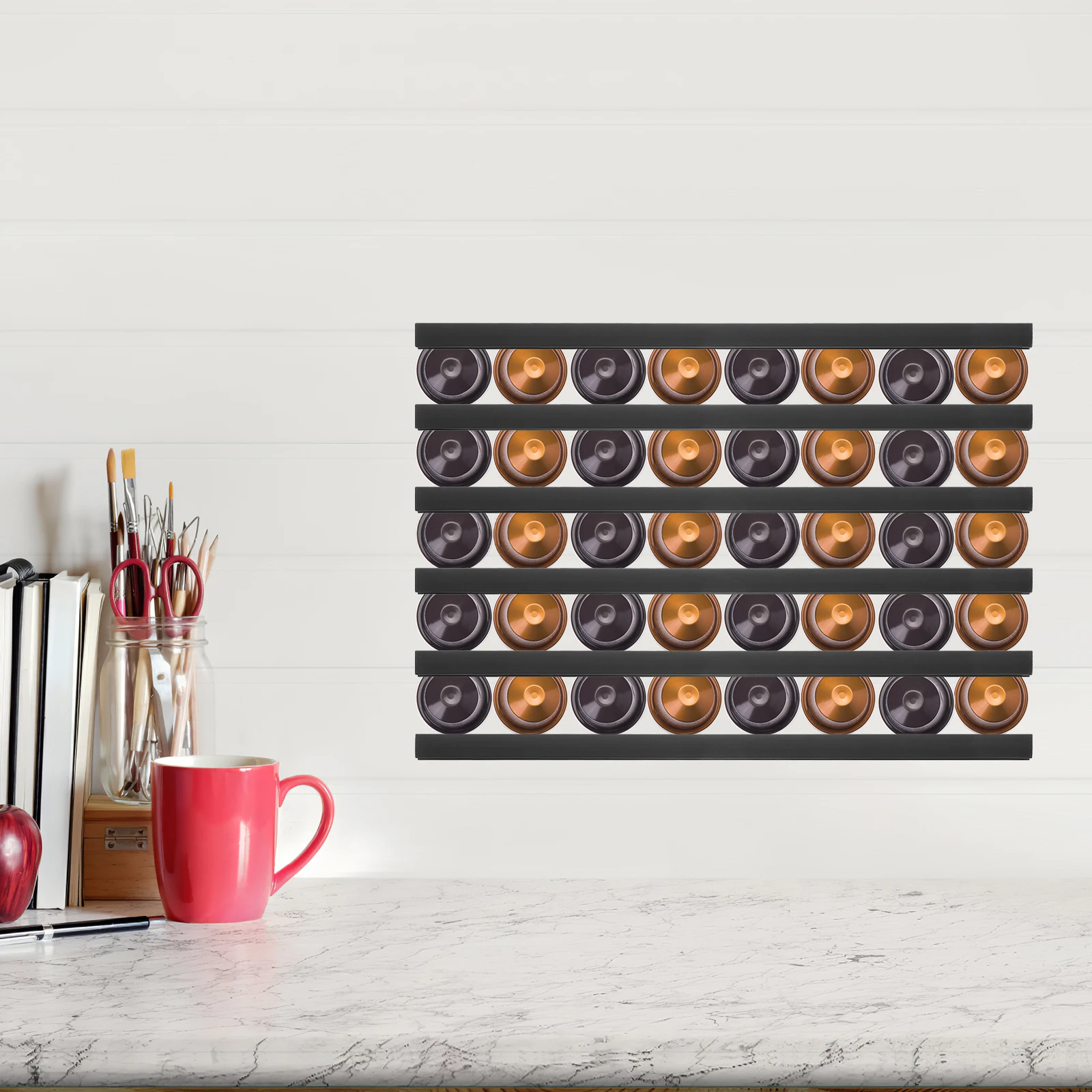 

6pcs Coffee Rack Plastic Storage Holder Large Capacity Capsules Display Stand Wall Mountable Home Office Coffee