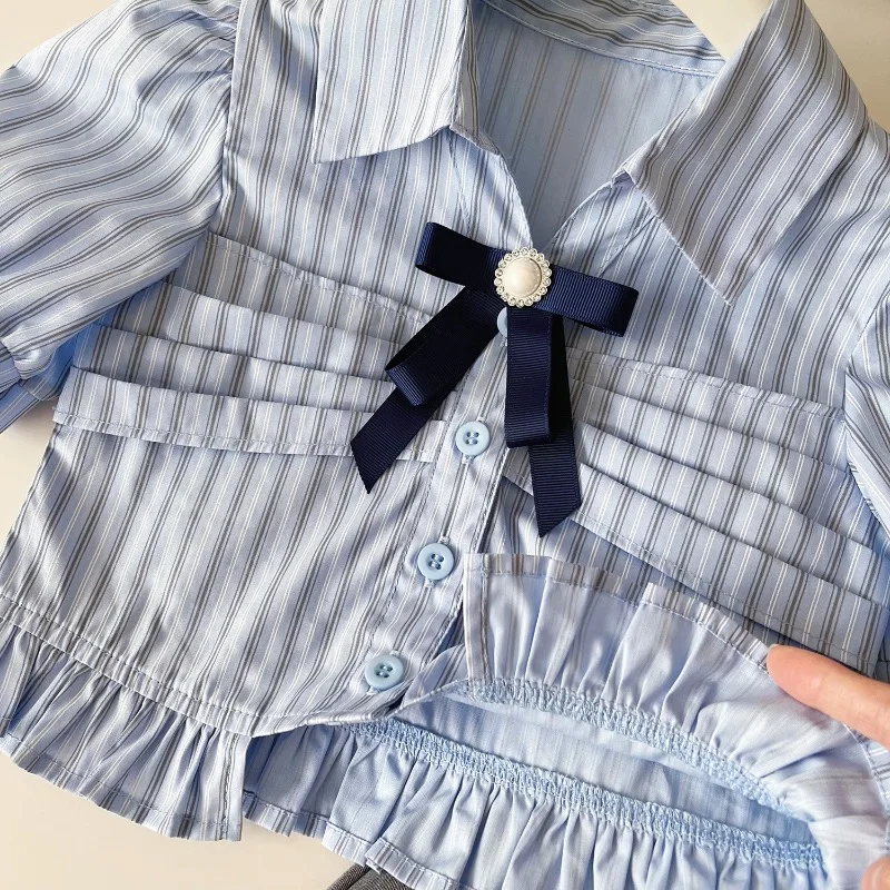 Girls Suits Summer Short Sleeve Striped Shirt+Shorts Fashion Korean Children Clothing Set Toddler Girl Clothes Two Piece Sets