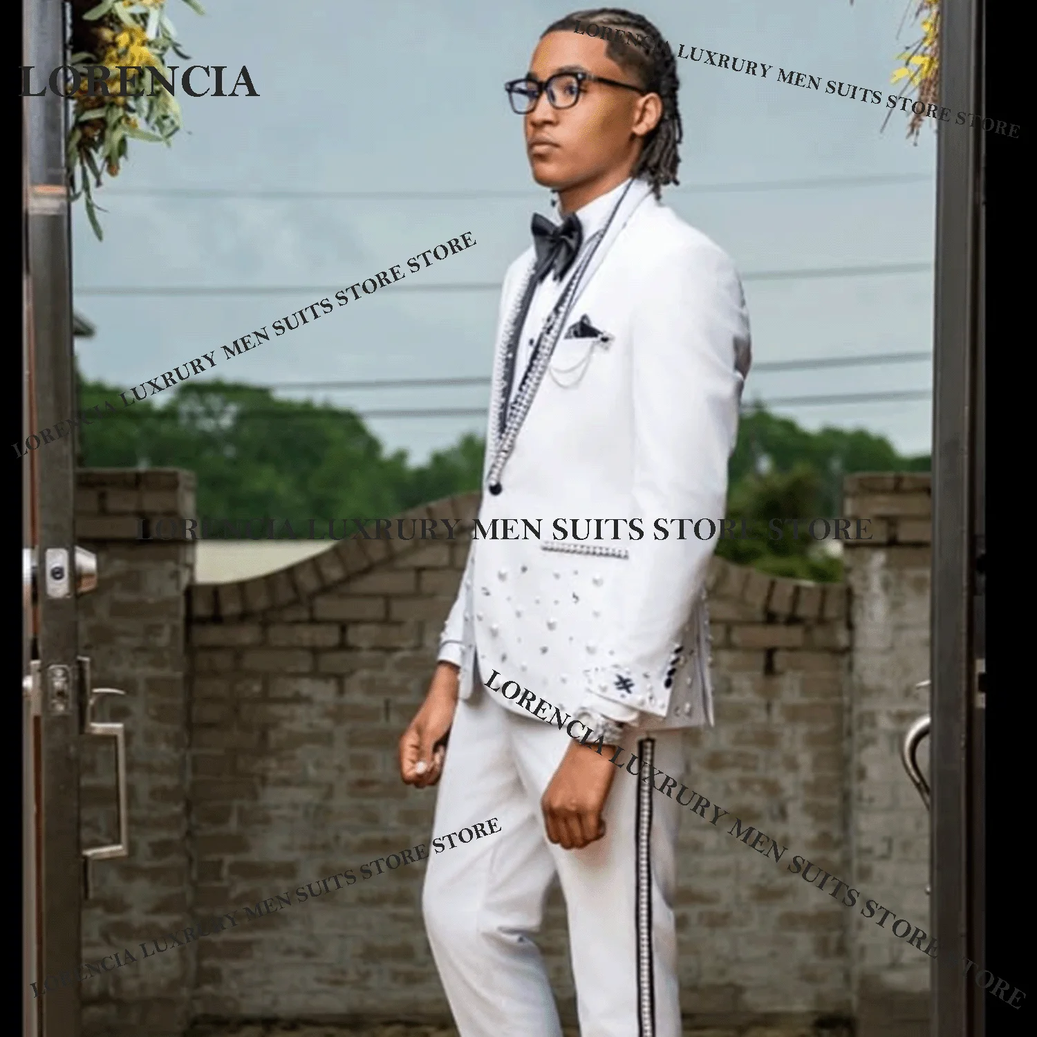 

Luxury High Quality Paillette Men Suits Customized Lapel Wedding Groom Tuxedos 3 Pieces Sets Male Prom Blazer trajes para hombre