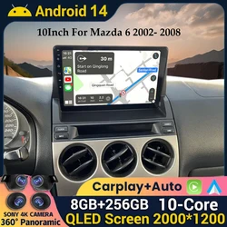 Android 14 Auto For Mazda 6 2002- 2008 Car Radio Stereo Multimedia GPS Video Navigation Carplay Bluetooth Mirror Liink Camera