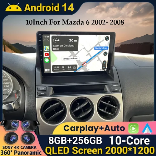 Android 14 Auto para Mazda 6 2002- 2008 Radio de coche estéreo Multimedia GPS navegación de vídeo Carplay Bluetooth espejo Liink cámara