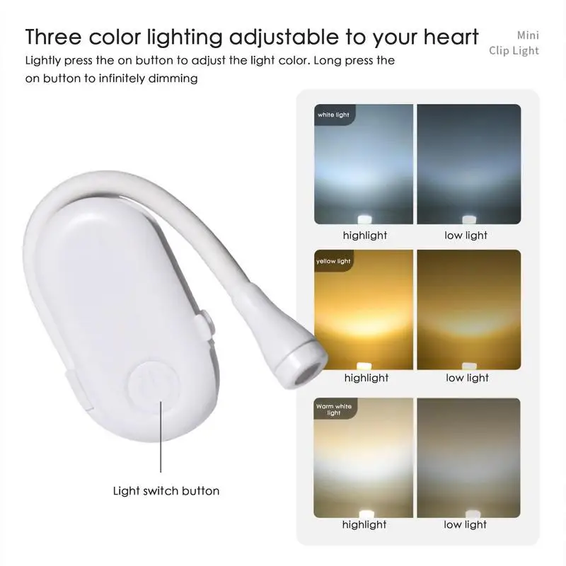 Reading Light Bedside Book Light LED Rechargeable Small Lightweight Clip On Book Reading Night Light For The Bed For Kids