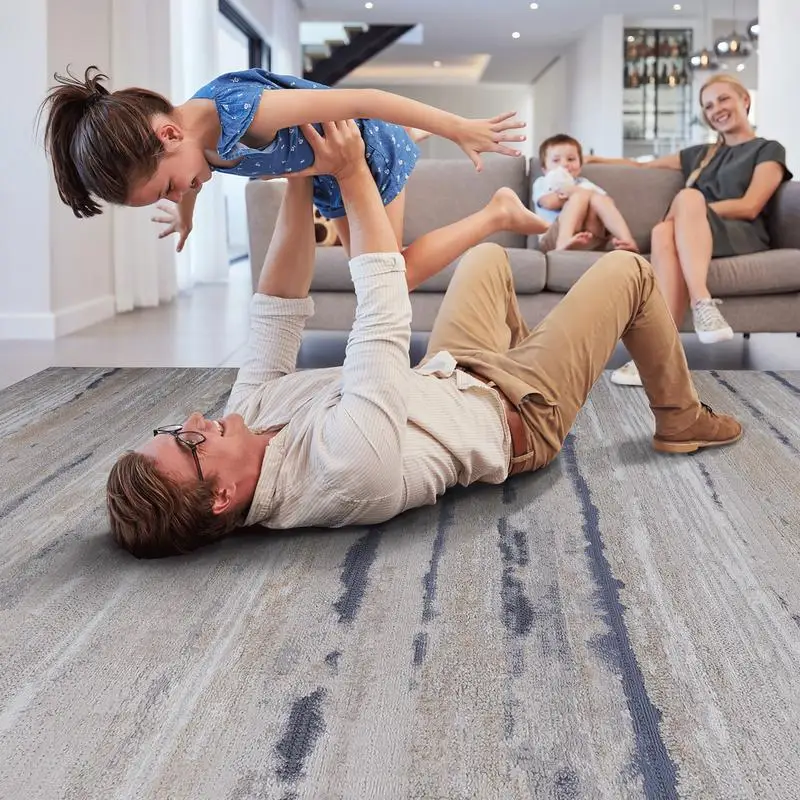 سجادة منطقة غير قابلة للتساقط مخططة باللون الأزرق العاجي 5X7 لغرفة المعيشة وغرفة النوم وتناول الطعام والمكتب المنزلي أنيقة مقاومة للبقع #3