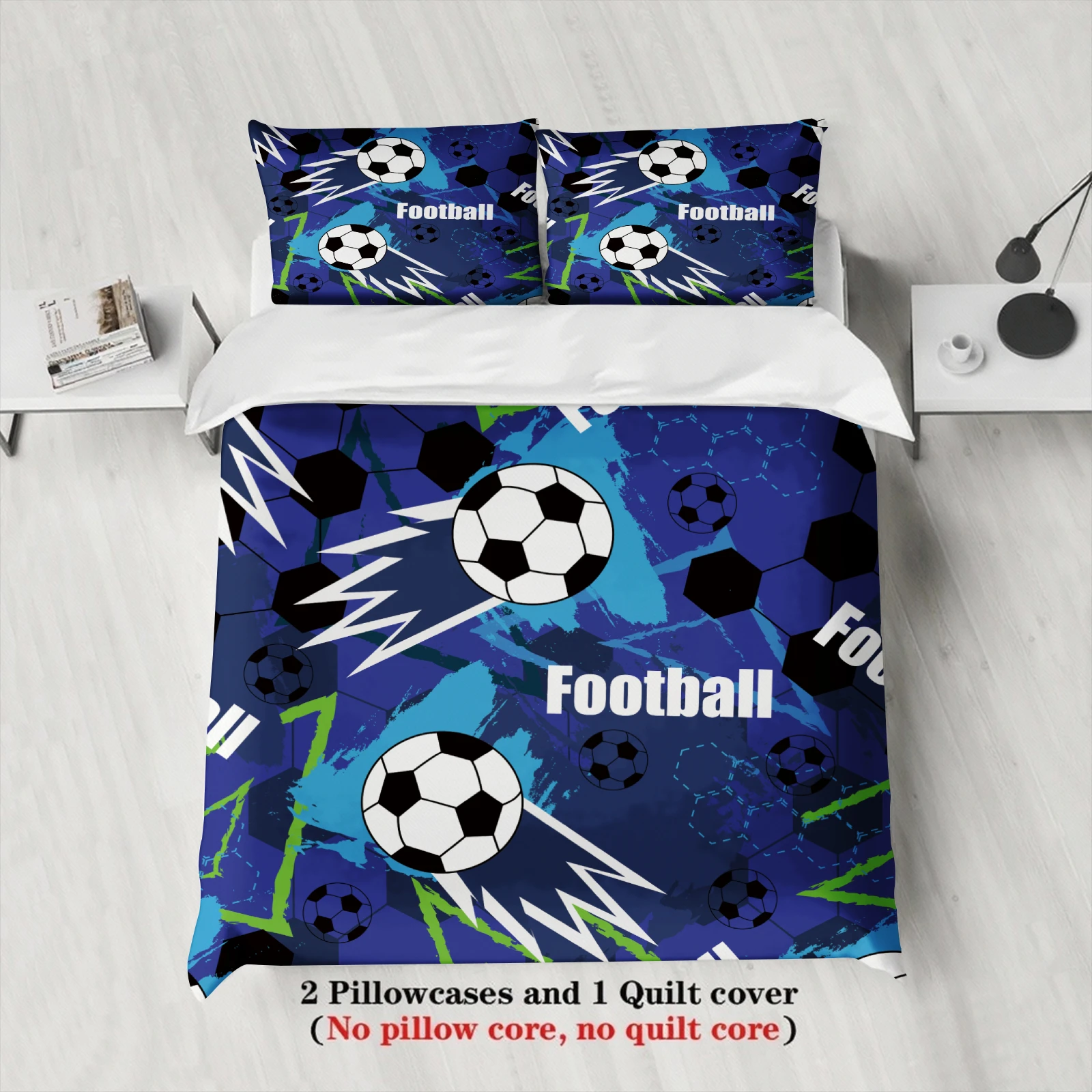 3pcs Bedding Set Cartoon Football 3D PrintED Brushed Comfortable Duvet Cover King Queen Twin Single Size Bithday Gift Room Decor