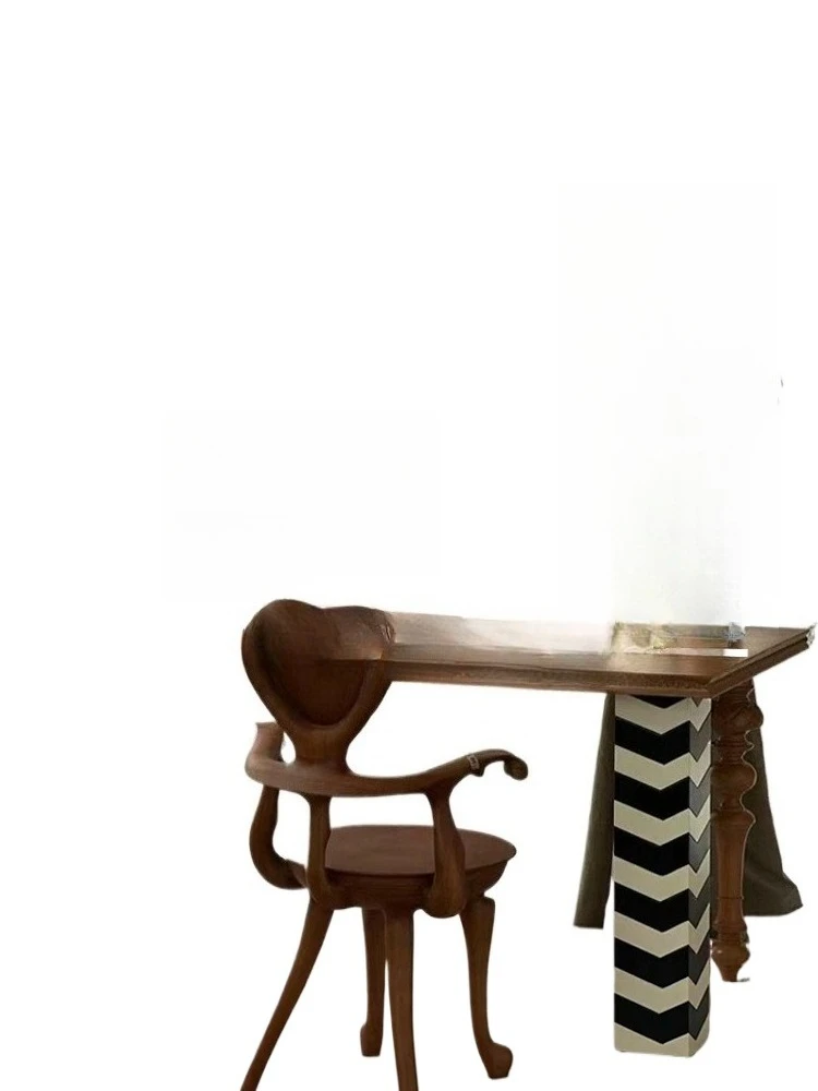 

Creative retro striped solid wood dining table household wabi-sabi rectangular dining table