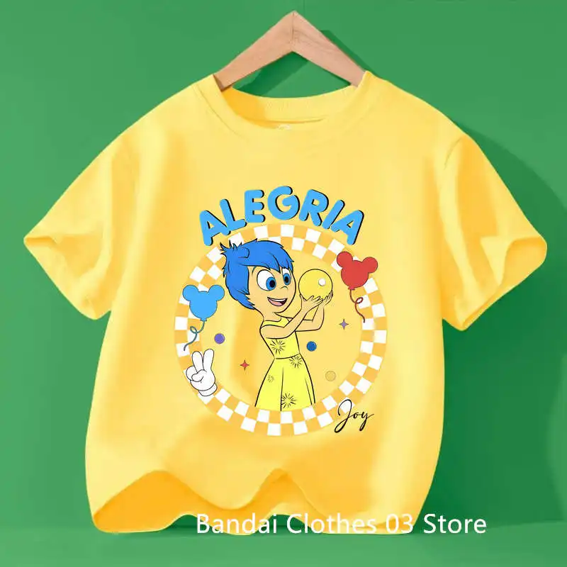 

Cute Cartoon Clothing Trendy Base Tops Yellow Clothes Fashion Sunmer Tee Kids Tops Gift Disney Inside Out 2 New T-shirt Children