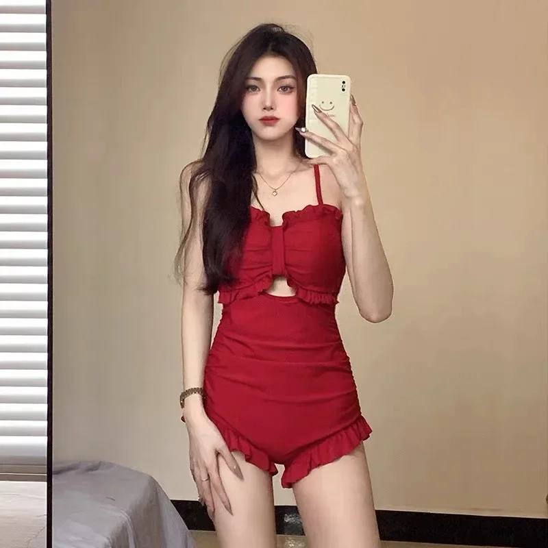 Women's Swimsuit 2025 Summer New Slimming Student Conservative Belly-covering Slimming One-piece Swimsuit