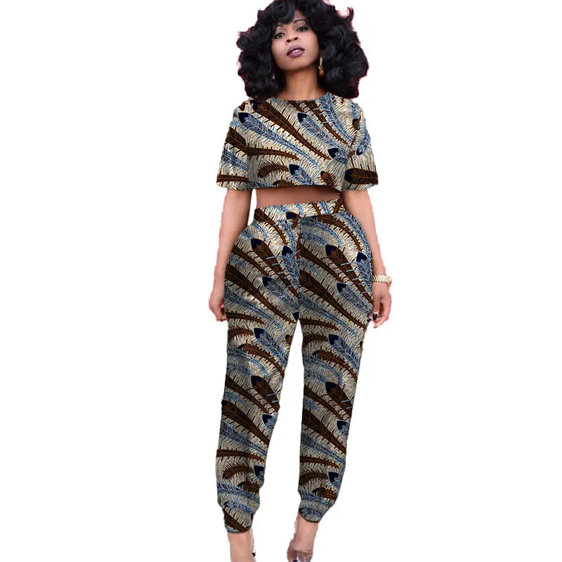 

Tailor Original Design African Print Women's Mini Short Sleeve Tops With Jogger Pants Sports Style Suit