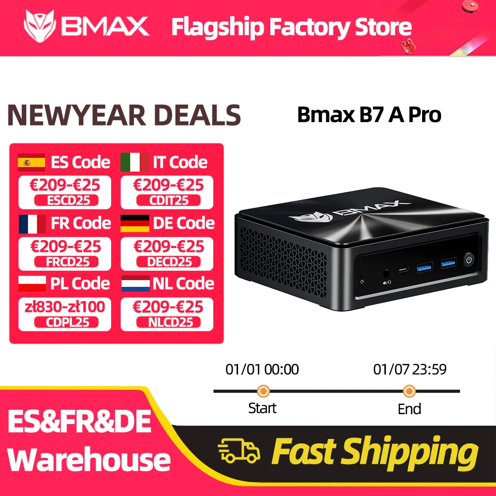 BMAX B7 A Pro Mini Pc AMD Ryzen 5 7430U processeur AMD Radeon graphique 16GB RAM 512GB SSD Windows 11 USB HDMI type-c Bluetooth