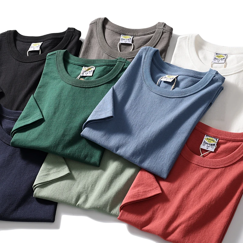 

Simple And Comfortable Pure Cotton 210g Heavyweight Washed Short Sleeve Basic Casual T-Shirt for Youth Summer Season Color