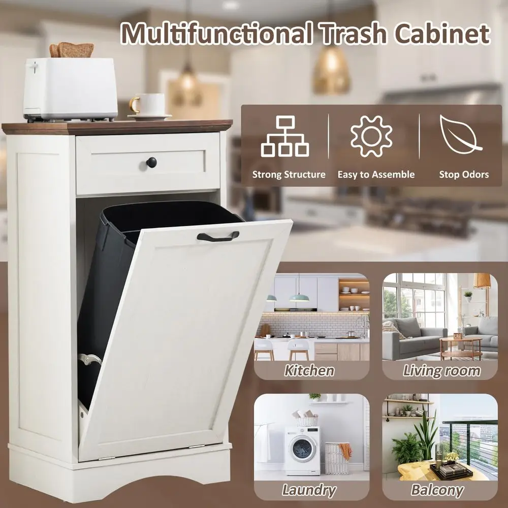 

Gallons Tilt Out Trash Cabinet Freestanding Kitchen Trash Bin Cabinet Wood Garbage Recycling Cabinet with Hideaway Drawer Pet P