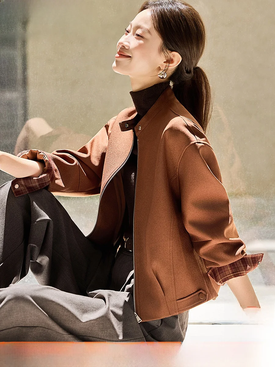 

Fueng Beautiful Retro American Sle Jaet Autumn Commute Color Blo Sve ape Outerwear Polyester Fiber Women's Coat