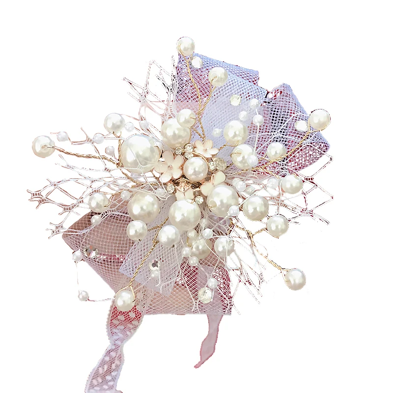 Mori Wedding Super Fairy Mesh Bride Wrist Flower Pearl Bridesmaids Hand Tie Flower Show Hand Ring Flower