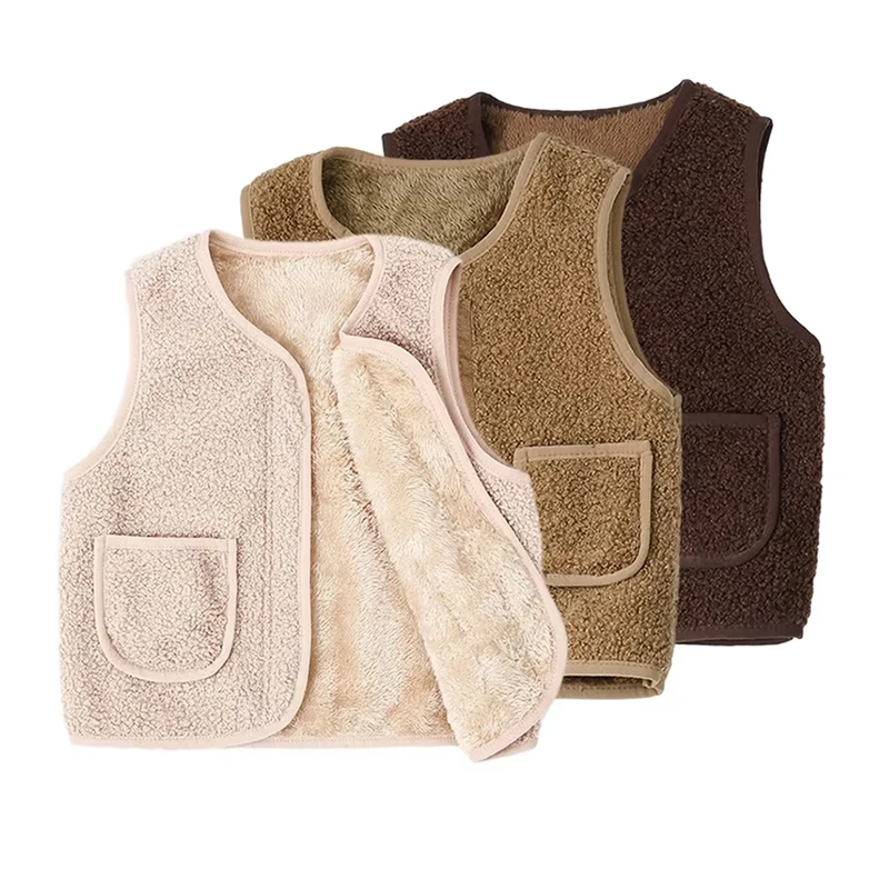 Children's Vest Winter Lambswool Waistcoat Baby Keep Warm Coat Autumn Winter Clothes Kids Boys Girls V Neck Solid Outerwear