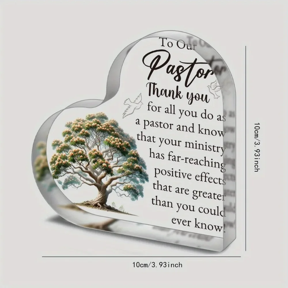 Heart Acrylic Plaque Gift for Pastor, Tree & Dove Pattern Thank You Pastor Desktop Decor