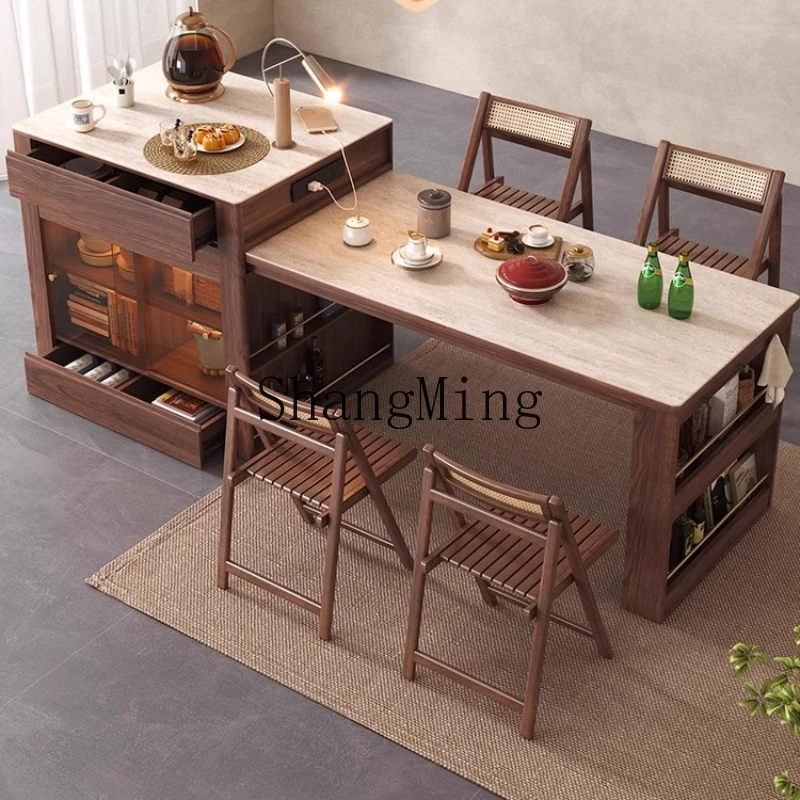 

ZYY island table integrated household slate solid wood retractable small apartment medium and ancient style dining table