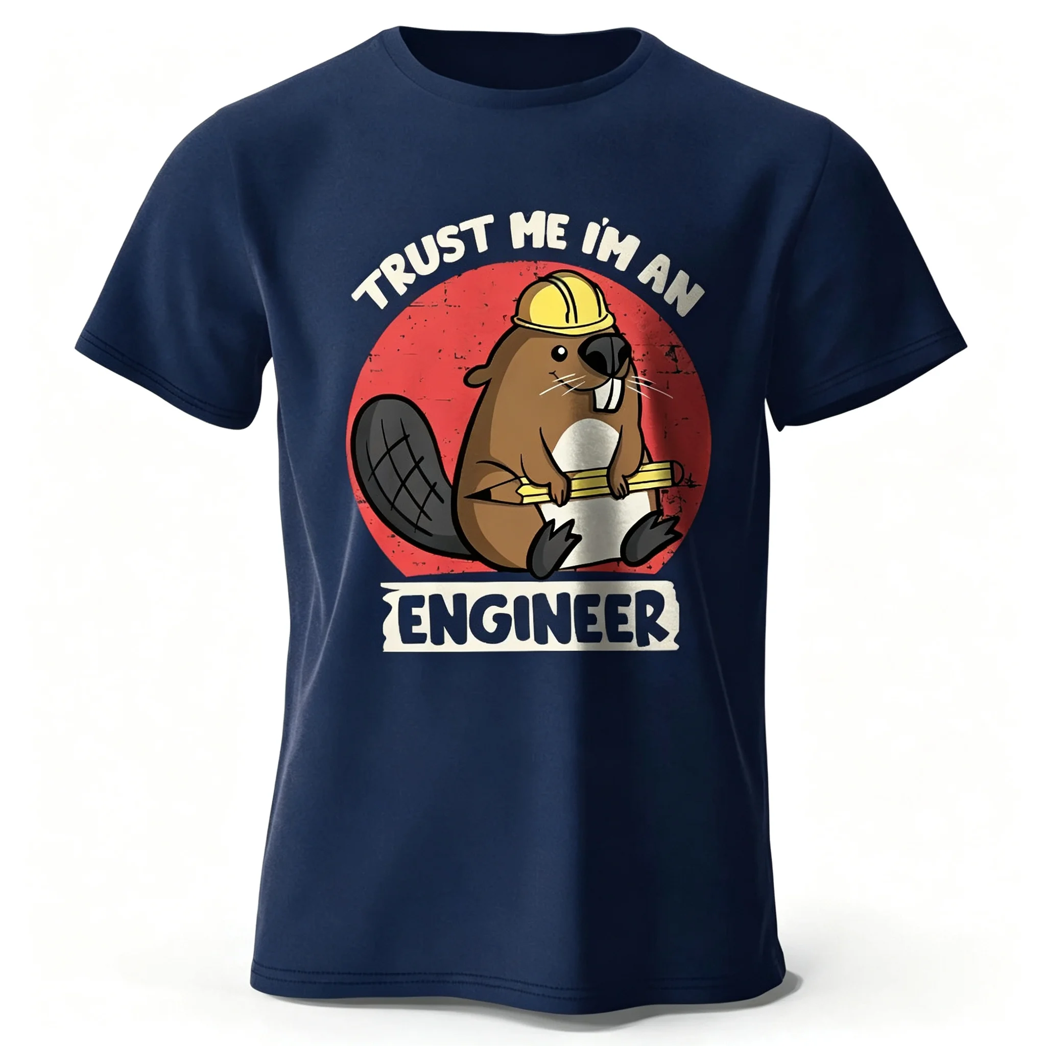 Trust Me I'm An Engineer Printed T-Shirt Cartoon Beaver Graphic Tee Summer Short Sleeve Casual Tops Geek Engineer Gift Unisex