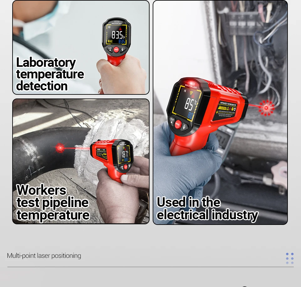 ANENG TH203 Smart Industrial Infrared Thermometer -50~600℃ Temperature Gun VA Reverse Color Screen Tester Meter Pyrometer Tools