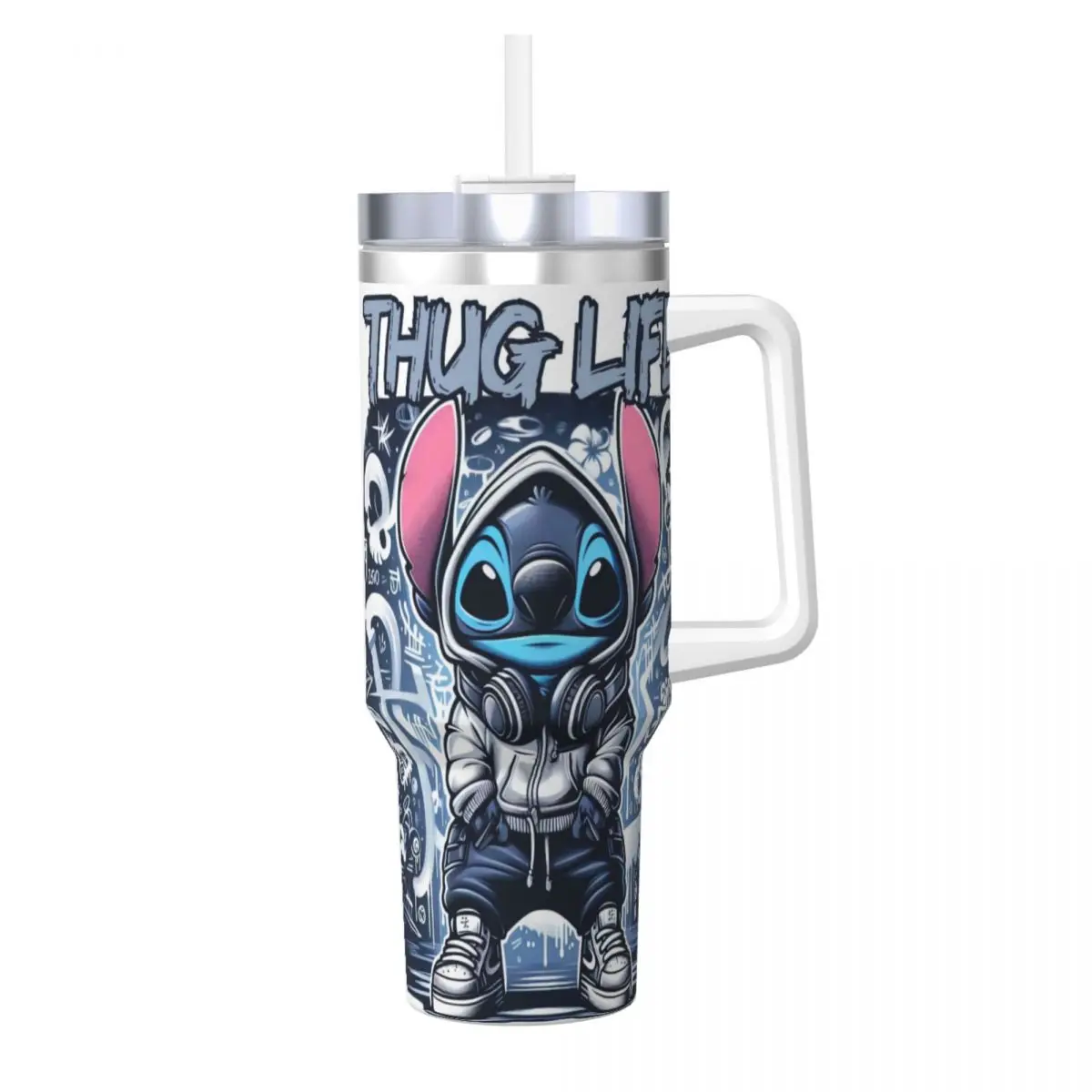 

Stainless Steel Tumbler Stitch Thug Life Car Mugs With Straws Beach Cold and Hot Water Bottle Heat Preservation 40oz Thermal Cup