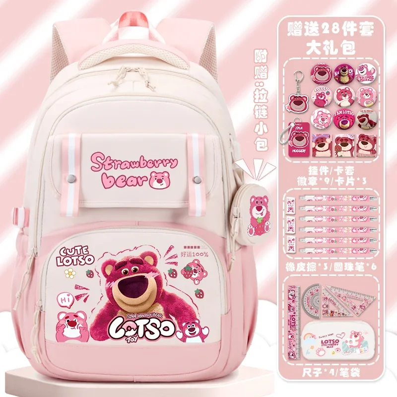 Sanrio-mochila escolar de oso de fresa para niños, mochila ligera informal de dibujos animados de gran capacidad para estudiantes, nueva