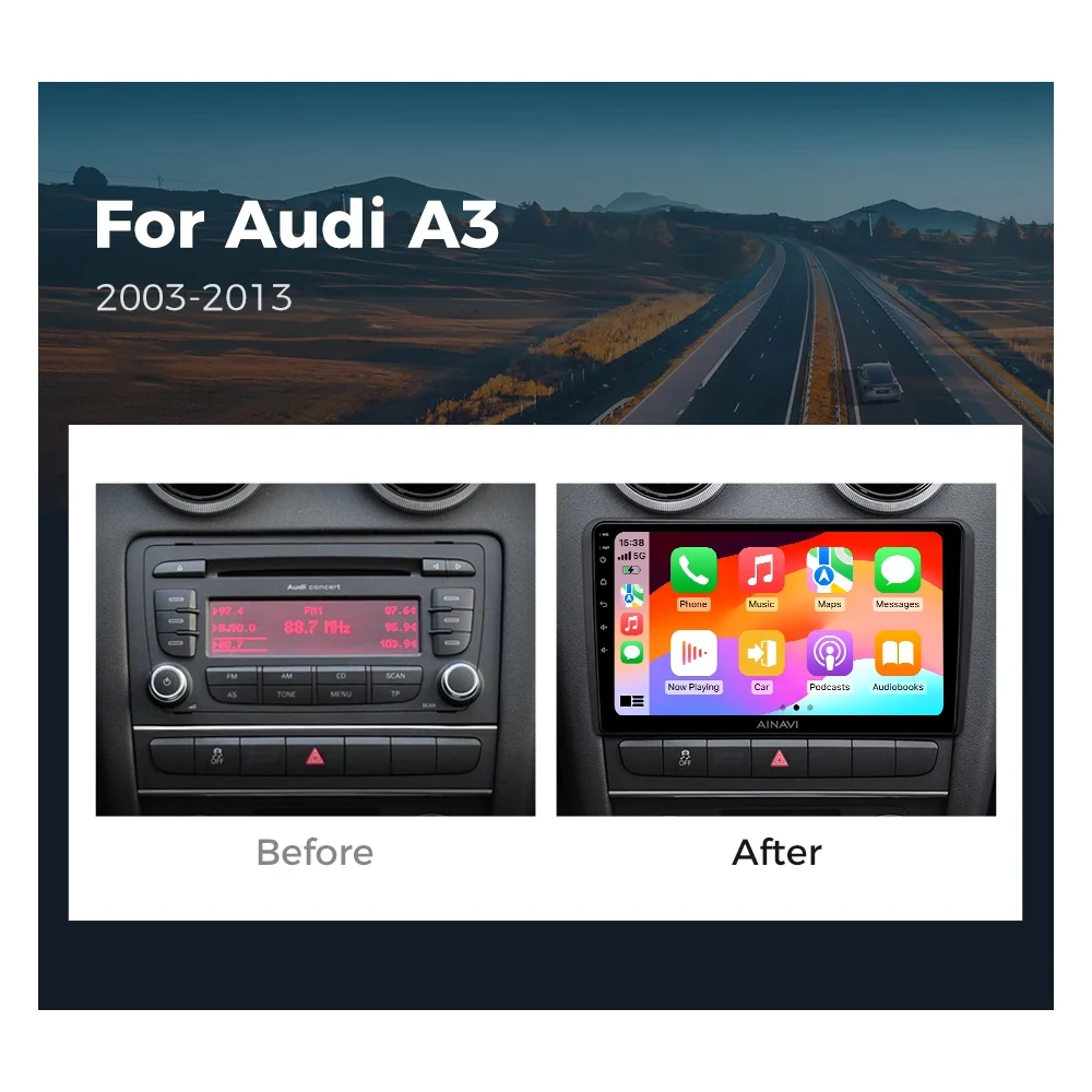 For Audi A3 8P 2003 - 2012 9 Inch Intelligent Android 14 Car Radio Wireless CarPlay Android Auto Multimedia Navigation Player