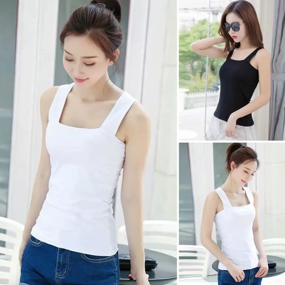 

Sling Tops Stylish Women's Tank Tops Vest Square Neck Shirts Slim Fit Camisole for Summer Tops with Solid Colors Ribbed Design